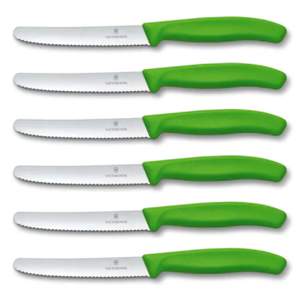Set 6 cutite cu lama zimtata 11cm Victorinox verde
