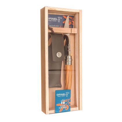 Cutit de buzunar N°10, cu teaca, inox, 10cm, "Effilé", Olive - Opinel