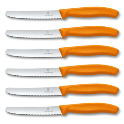 Set 6 cutite cu lama zimtata 11cm Victorinox portocaliu