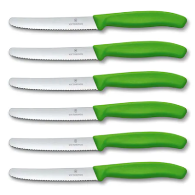 Set 6 cutite cu lama zimtata 11cm Victorinox verde
