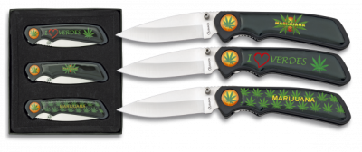 Set 3 cutite de buzunar ALBAINOX MARIJUANA 6.5 cm