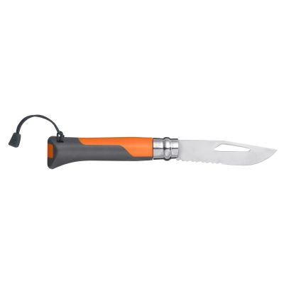 Cutit de buzunar cu fluier N°08, inox, 8,5 cm, "Outdoor", Soft Orange - Opinel