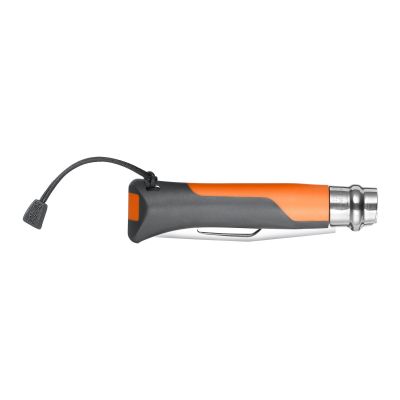Cutit de buzunar cu fluier N°08, inox, 8,5 cm, "Outdoor", Soft Orange - Opinel