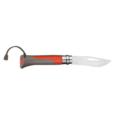 Cutit de buzunar cu fluier N°08, inox, 8,5 cm, "Outdoor", Red - Opinel