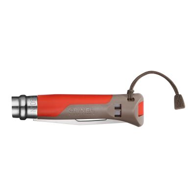 Cutit de buzunar cu fluier N°08, inox, 8,5 cm, "Outdoor", Red - Opinel