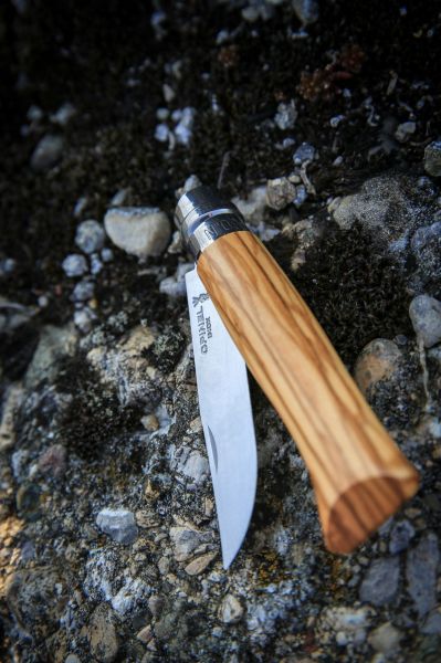 Cutit de buzunar N°08, inox, 8,5cm, "Tradition Luxe", Olive - Opinel