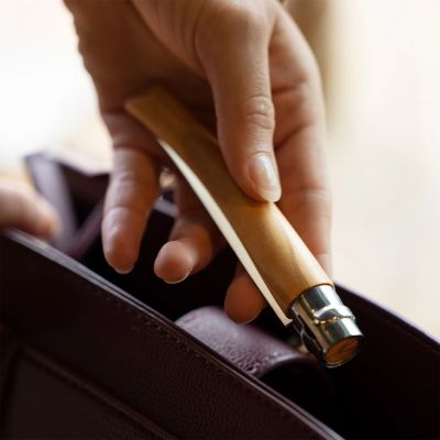 Cutit de buzunar N°10, cu teaca, inox, 10cm, "Effilé", Olive - Opinel