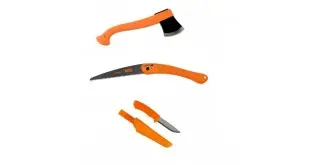 CBS90 Set topor Morakniv, fierastrau Bacho si cutit bushcraft orange