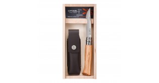 Cutit de buzunar N°08, cu teaca, inox, 8,5 cm, "Tradition Luxe", Olive - Opinel