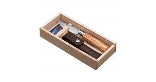 Cutit de buzunar N°08, cu teaca, inox, 8,5 cm, "Tradition Luxe", Olive - Opinel