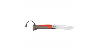Cutit de buzunar cu fluier N°08, inox, 8,5 cm, "Outdoor", Red - Opinel