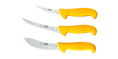 Set 3 cuțite profesionale de măcelărie JMB, mâner galben (BK02, BK61, BK21)